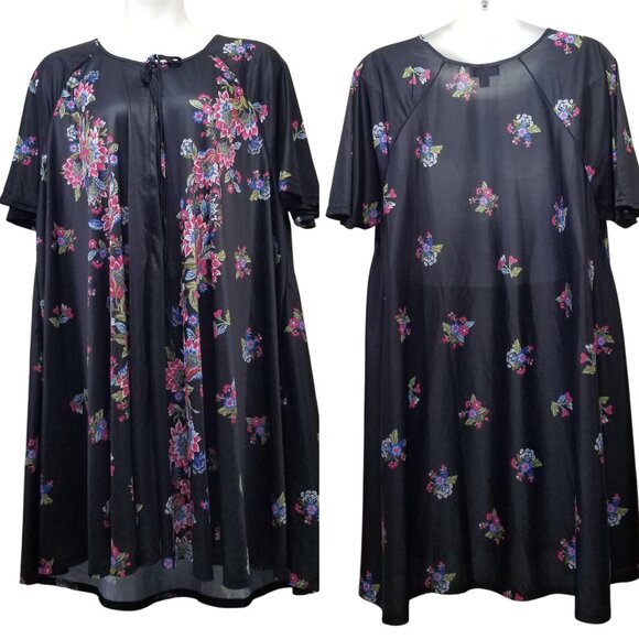 Only Necessities 2X Plus Floral Night Gown Semi Sheer Full A Line Flowy Pajamas - Picture 1 of 5